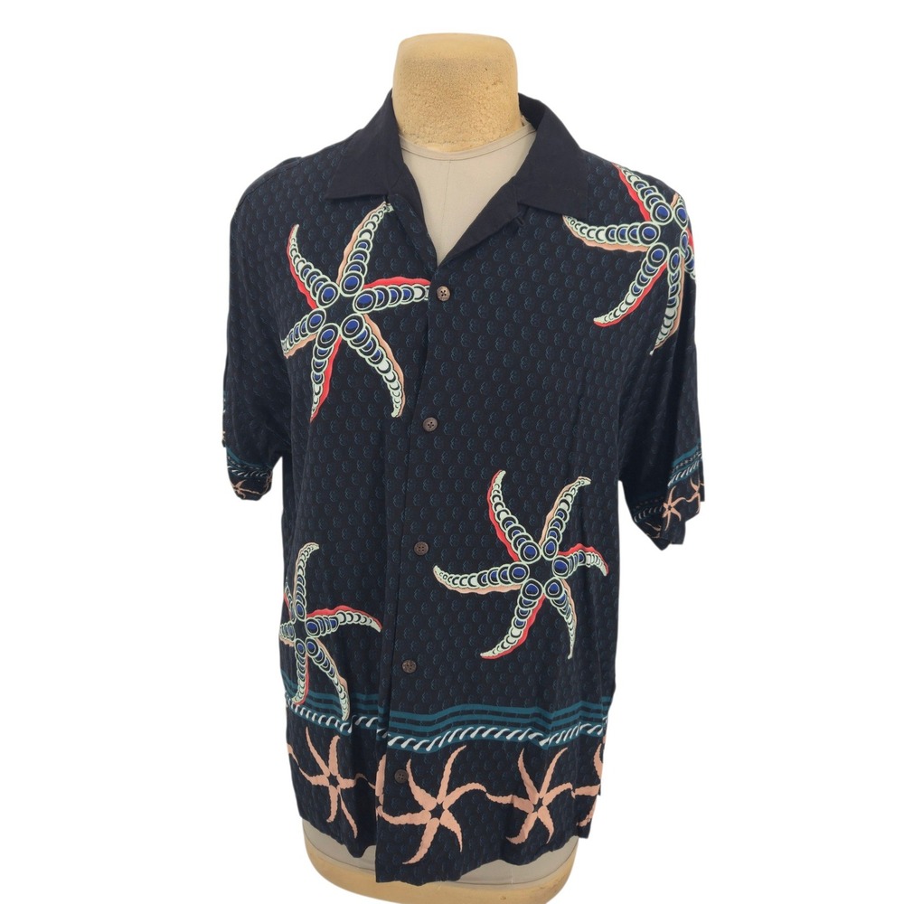 Scotch & Soda Button Down Shirt Mens XL Starfish Print Short Sleeve Navy Blue